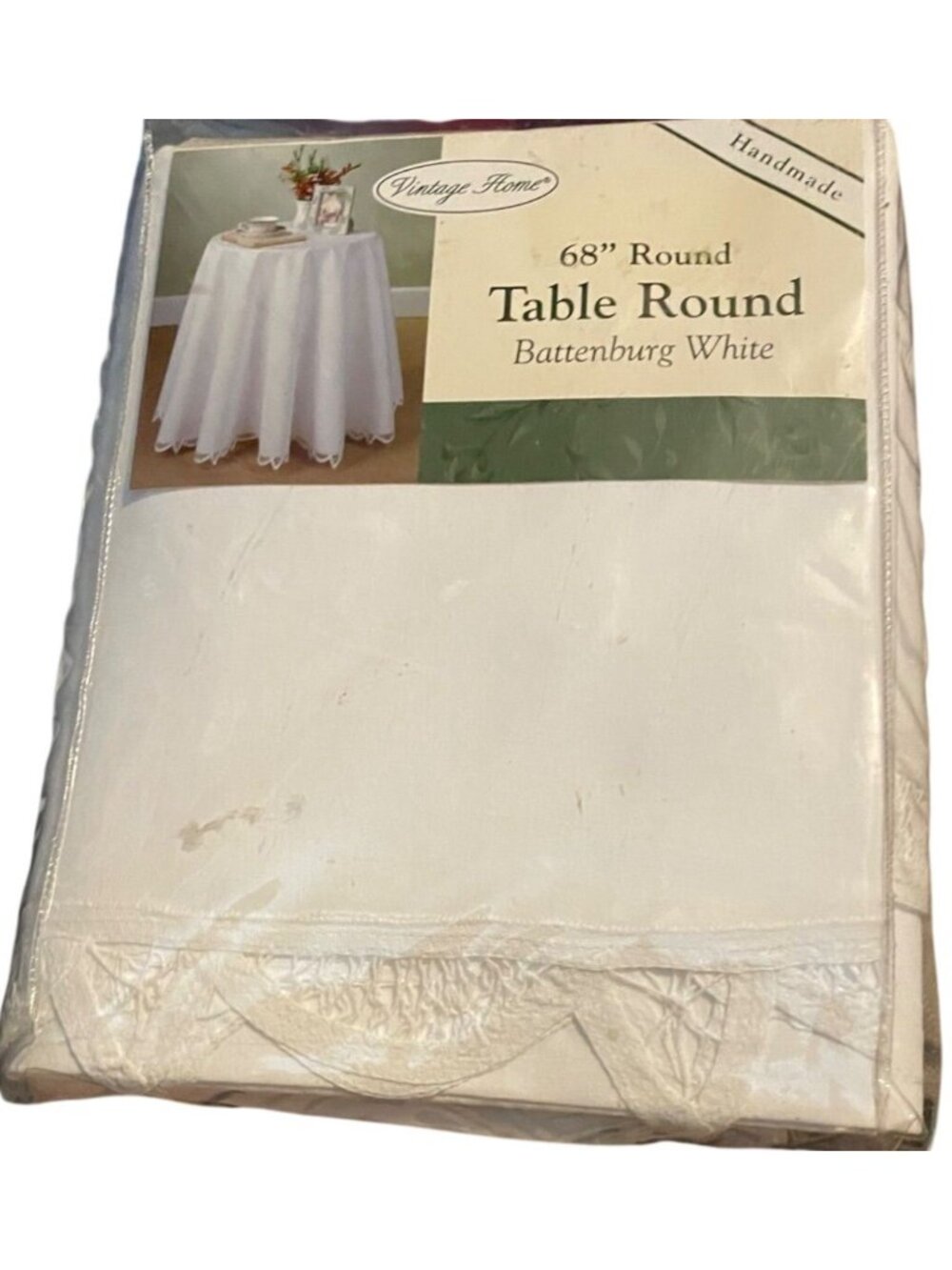 Vintage Home Tablecloth Handmade 68" Round Battenburg White 100% Cotton Sealed - Picture 7 of 9